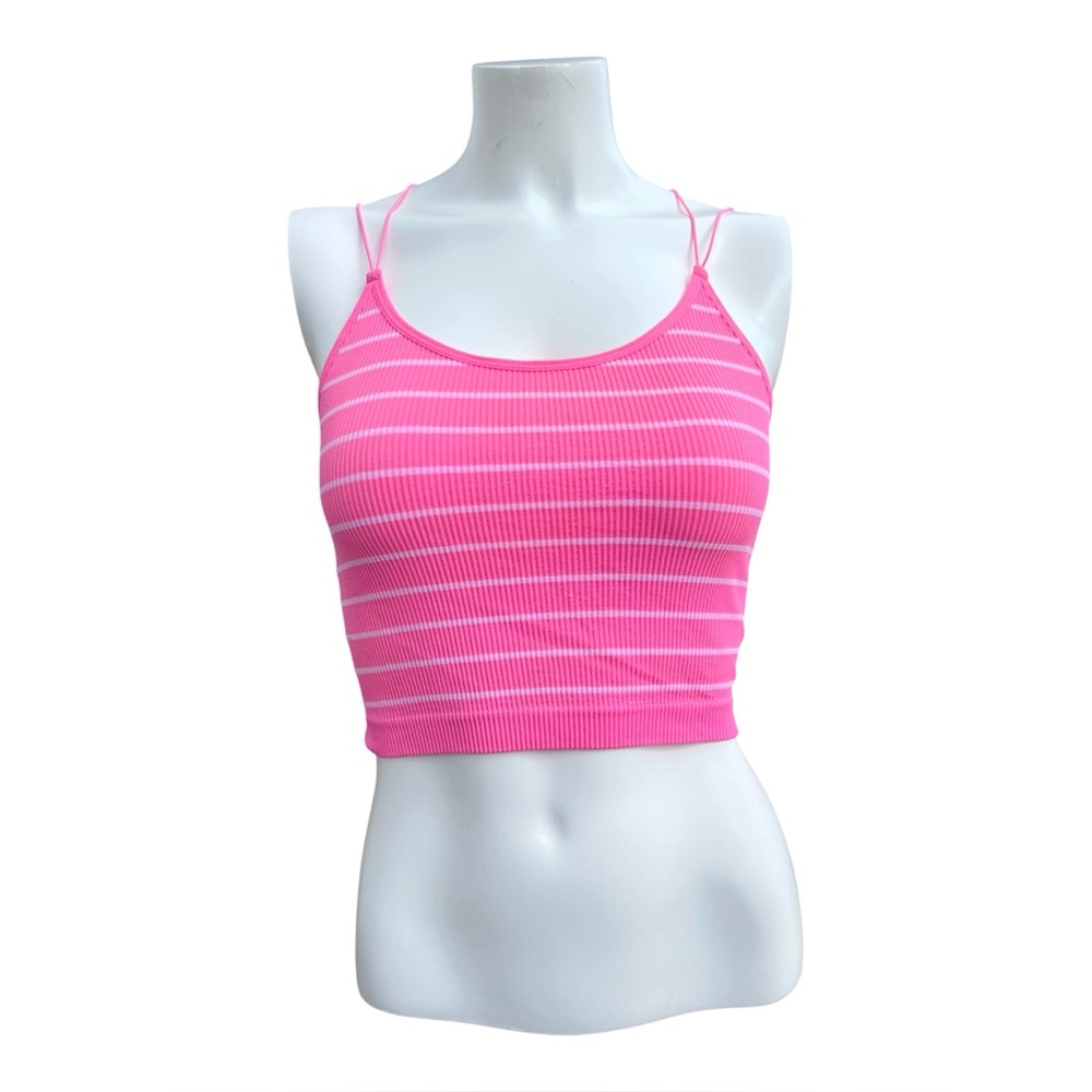 No Boundaries Stretchy Cami Pink Seamless Sports Bra Rib Double Strap Sz M